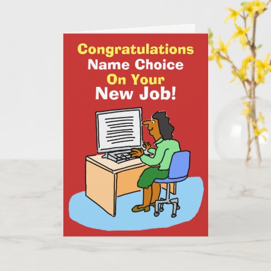 アジアの秘書またはアシスタント。新規ジョブ。 カード (黄色い花)