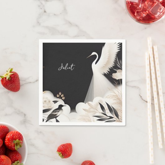 アジアの空の雲の鶴の楽しいブライダルシャワーの羽毛 スタンダードカクテルナプキン (インサイチュ)