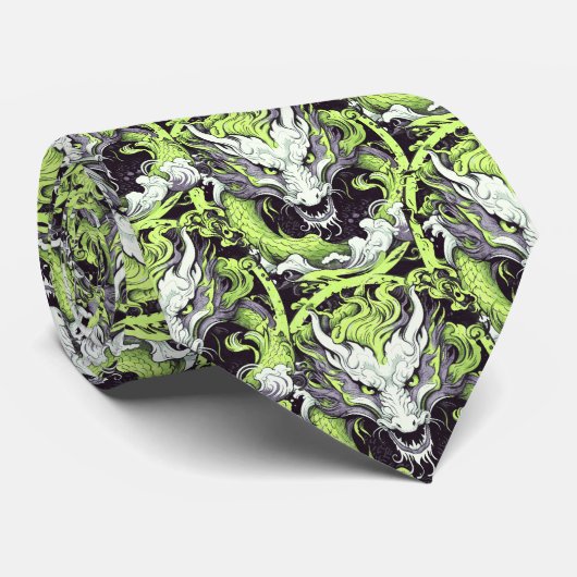 アジアの緑と灰色のドラゴン ネクタイ (ロール)