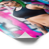 アジアの美しい緑の髪の入れ墨パンクグラフィティ フォトプリント            (角)