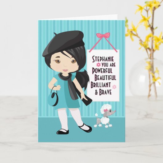 アジアの美しくて勇敢な女の子のカード カード (黄色い花)