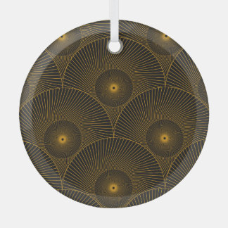 アジアの羽:金ゴールド – 黒シームレス。 ガラスオーナメント