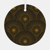 アジアの羽：金ゴールド – 黒シームレス。 ガラスオーナメント (裏面)