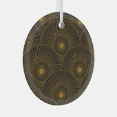 アジアの羽：金ゴールド – 黒シームレス。 ガラスオーナメント (正面右)