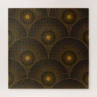 アジアの羽:金ゴールド – 黒シームレス。 ジグソーパズル