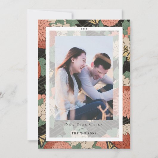 アジアの花のパターン新年の休日のフォトカード 招待状 (正面)