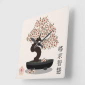 アジアの花の盆栽の花の木のグラフィックデザイン スクエア壁時計 (傾斜)