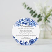 アジアの花柄 白青のディナーメニュー 招待状 (スタンド正面)