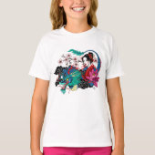 アジアの芸者ドラゴン桜青 Tシャツ (正面)