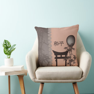 アジアの茶色の鳥居竹の月のデジタルアート クッション