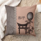 アジアの茶色の鳥居竹の月のデジタルアート クッション (ブランケット)
