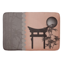 アジアの茶色の鳥居竹の月のデジタルアート バスマット