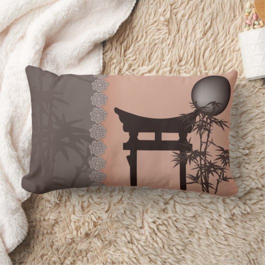 アジアの茶色の鳥居竹の月のデジタルアート ランバークッション (ブランケット)
