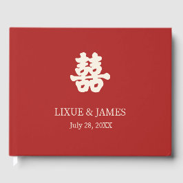 アジアの赤二重中国の幸福の書道 ゲストブック