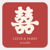 アジアの赤二重中国の幸福の書道 スクエアシール (正面)