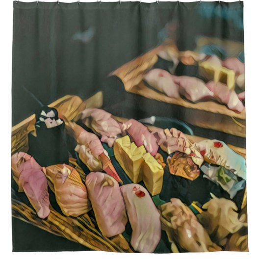 アジアの食すし好き シャワーカーテン (正面)