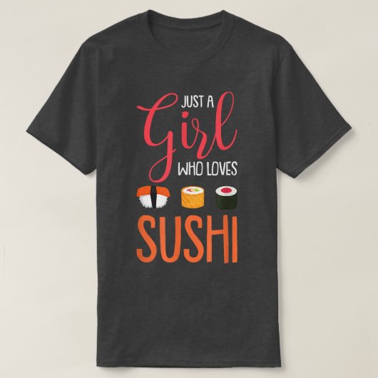 アジアの食べ物好きなすしおもしろい好きな女の子 Tシャツ (デザイン正面)