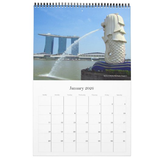 アジアの首都(所在地あり) 2026 カレンダー (1月 2026)