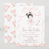 アジアの黒髪バレリーナ ツー トゥ キュートな誕生日 招待状 (正面/裏面)