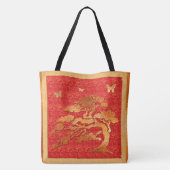 アジアのBrocadeおよびTree トートバッグ (裏面)