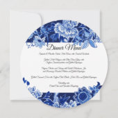 アジアのChinoiserieネイビーブルーフローラディナーメニュー 招待状 (正面)