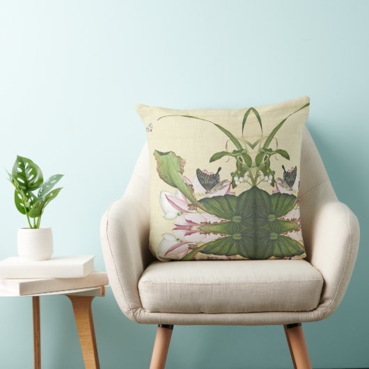 アジアはすの花の蝶コラージュの装飾用クッション クッション (椅子)