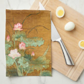 アジアはすの花水庭の台所タオル キッチンタオル (四つ折り)