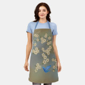 アジアアイボリーの花の青い鳥「生命の贈り物」 エプロン (着用した状態)