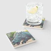 アジアアンティークターコイズ馬像写真スタイリッシュ ストーンコースター (横)