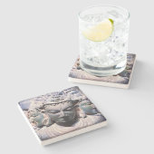 アジアアンティーク彫刻顔像写真スタイリッシュ ストーンコースター (横)