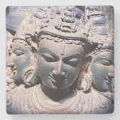 アジアアンティーク彫刻顔像写真スタイリッシュ ストーンコースター (正面)