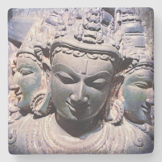 アジアアンティーク彫刻顔像写真スタイリッシュ ストーンコースター (正面)