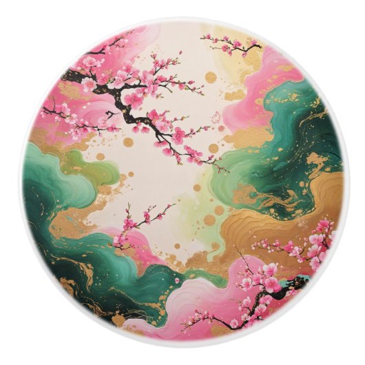 アジアインスパイアさくらんぼの花の模様 セラミックノブ (正面)