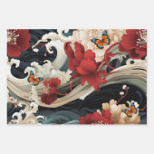 アジアインスパイア花模様&蝶ギフトラップ ラッピングペーパーシート (正面3)