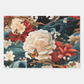 アジアインスパイア花模様&蝶ギフトラップ ラッピングペーパーシート (正面)