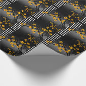 アジアエレガントバンブーイエロー白黒花 ラッピングペーパー (角)