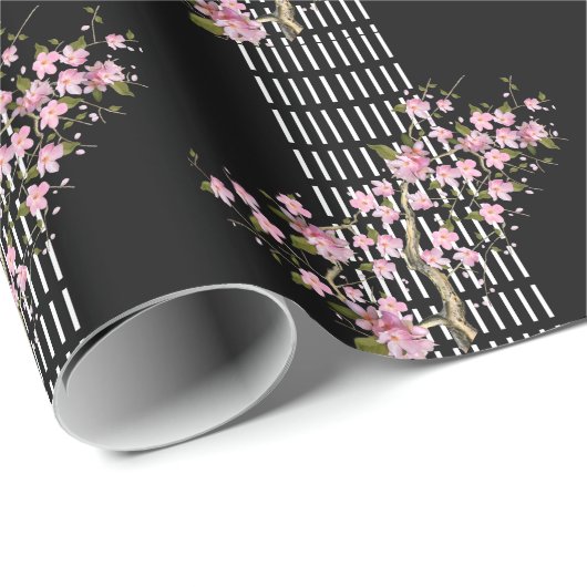 アジアエレガントバンブーピンク白黒ブロッサム2 ラッピングペーパー (ロールコーナー)