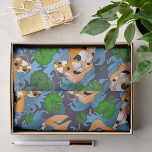 アジアコイのコイの魚のいる池ユリをはねかけること 薄葉紙 (ギフト)