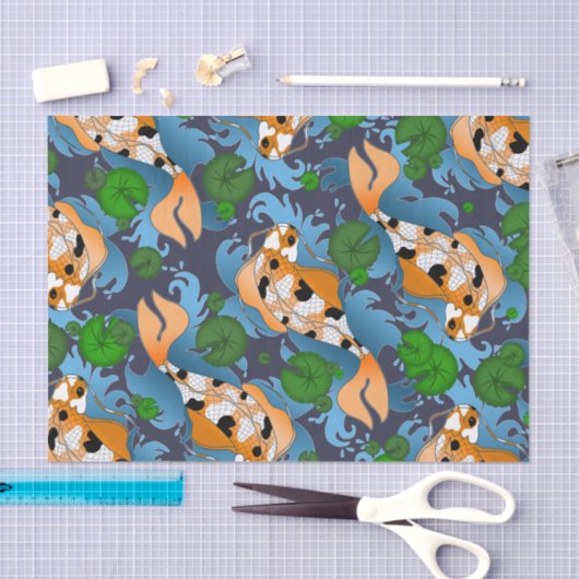 アジアコイのコイの魚のいる池ユリをはねかけること 薄葉紙 (クラフト)