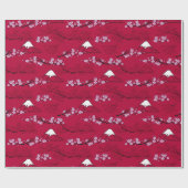 アジアスタイルさくらんぼが咲く富士山&レッドBG ラッピングペーパー (フラット)