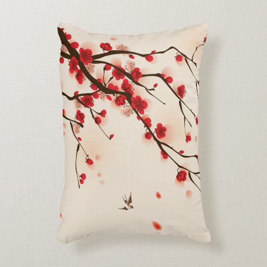 アジアスタイルの絵画、春のプラム花 アクセントクッション (正面(垂直))