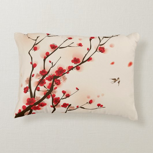 アジアスタイルの絵画、春のプラム花 アクセントクッション (裏面)