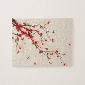 アジアスタイルの絵画、春のプラム花 ジグソーパズル (横)