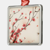 アジアスタイルの絵画、春のプラム花 メタルオーナメント (左)