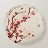 アジアスタイルの絵画、春のプラム花 ラウンドクッション (裏面)
