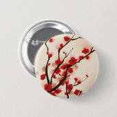 アジアスタイルの絵画、春のプラム花 缶バッジ (正面&裏面)
