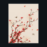 アジアスタイル絵画の春の梅 ポストカード<br><div class="desc">美しい梅の花の春、東洋のスタイル水色 |インク絵画洗浄愛と幸福の象徴。</div>