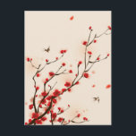 アジアスタイル絵画の春の梅 ポストカード<br><div class="desc">美しい梅の花の春、東洋のスタイル水色 |インク絵画洗浄愛と幸福の象徴。</div>