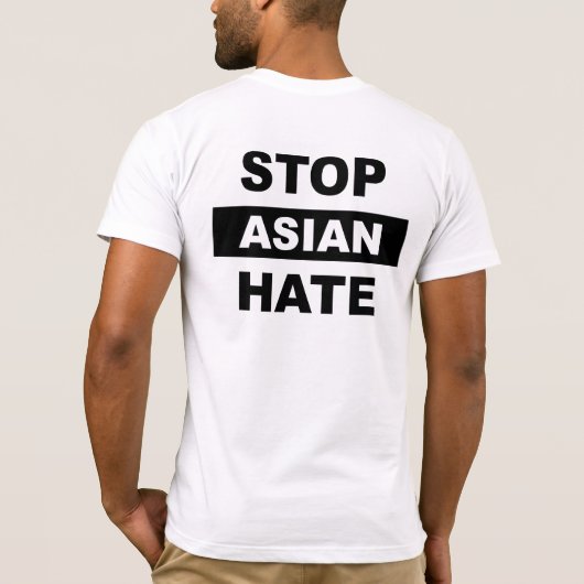 アジアストップ人嫌いのアンチ人種差別のスローガン黒のロゴ Tシャツ (裏面)