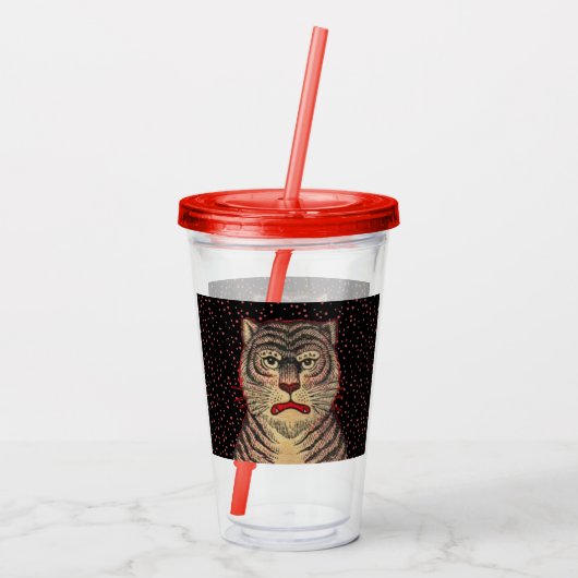 アジアストライプのタイガー頭部の激しい顔赤いドット アクリルタンブラー (裏面)